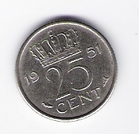  Niederlande 25 Cent 1951 N  Schön Nr.67   