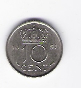  Niederlande 10 Cent 1951 N Schön Nr.66   