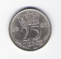  Niederlande 25 Cent 1965 N  Schön Nr.67   