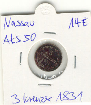 Nassau,3 Kreuzer 1831, AKS 50   