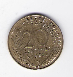  Frankreich 20 Centimes Al-N-Bro 1983 Schön Nr.230   