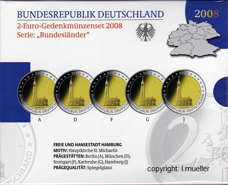 Deutschland ...2 Euro Gedenkmünzenset 2008...PP...Hamburg   