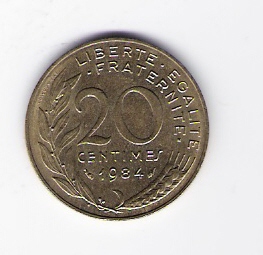  Frankreich 20 Centimes Al-N-Bro 1984 Schön Nr.230   