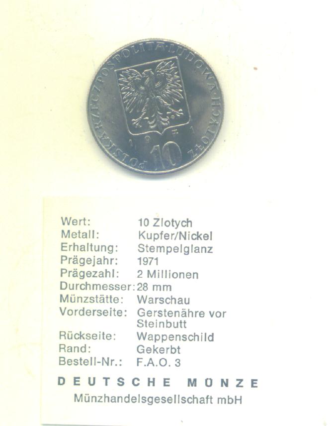  10 Zlotych Polen 1971(FAO)   