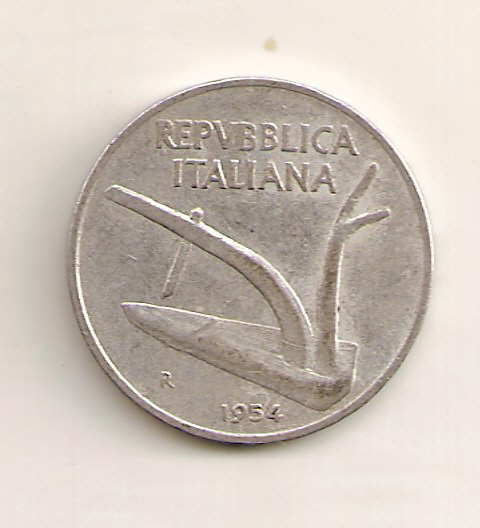  Italien, 10 Lire 1954, sehr schön +   