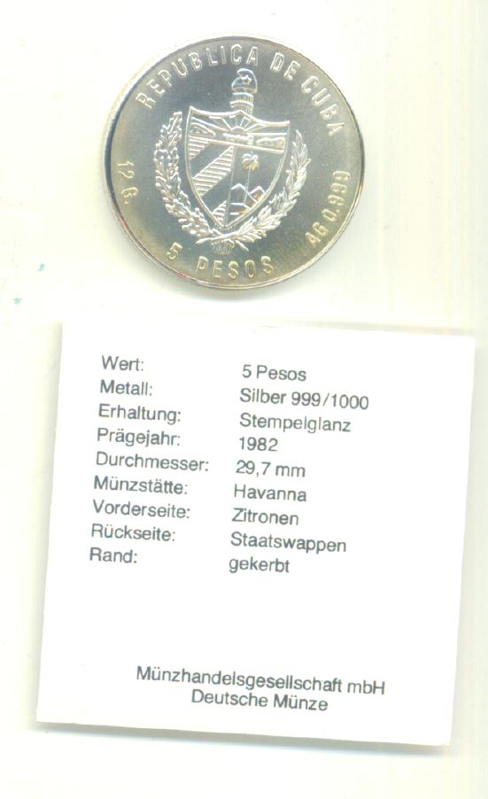 5 Pesos Kuba 1982 (FAO)(Silber 12g)