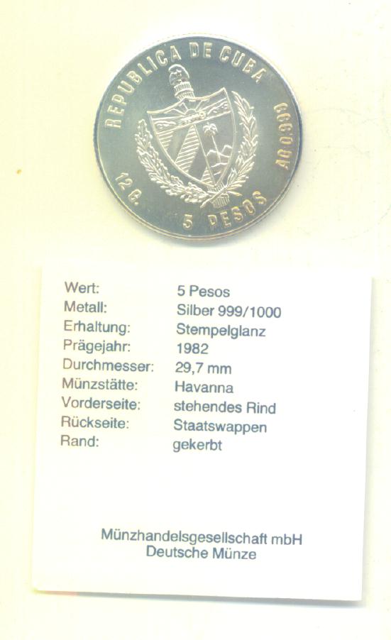 5 Pesos Kuba 1982 (FAO)(Silber 12g)