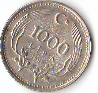 1000 Lira T&uuml;rkei 1991 (A511)b