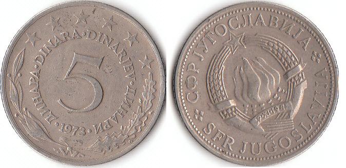  5 Dinar Jugoslavien 1973 (A747)b.   