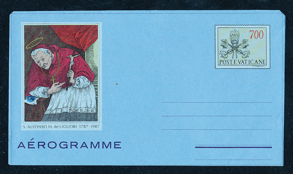 Vatikan A&eacute;rogramm Michel Nr lF � 25 Alfons Maria Liguori (1987) ungebraucht