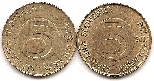  Slowenien 2x 5 Tolar 1998, 2000 #272   