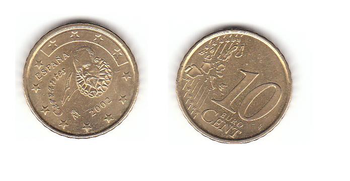 Spanien (A840)  b. 10 Cent 2002 Umlaufmünze sehr schön