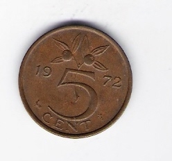 Niederlande  5 Cent Bro Schön Nr.65 1972 siehe Bild