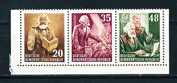 DDR Michel 388 + 390 + 391 A Karl Marx Zusammendruck aus Block (Michel Euro 32,00) ++ postfrisch