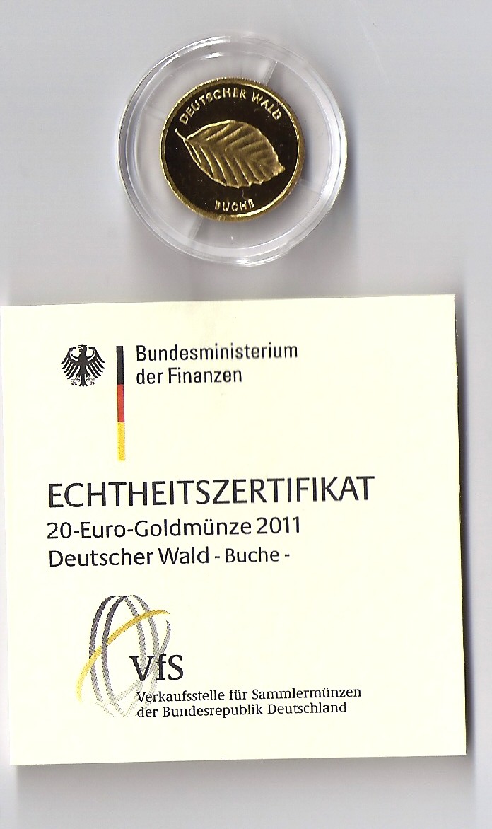  Bundesrepublik Deutschland, 20 Euro 2011, J, Gold, Buche, Serie Deutscher Wald   