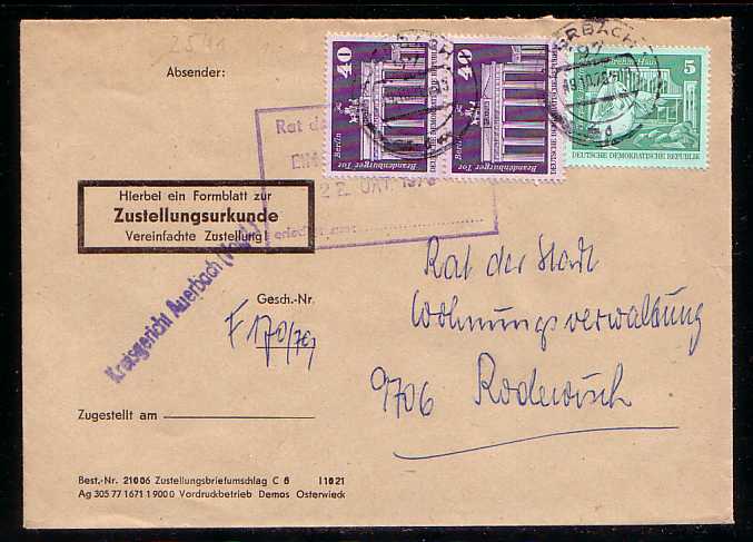 Deutsche Demokratische Republik Dienstbrief Zustellungsurkunde Auerbach 29 10 1979