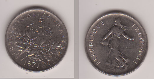Frankreich , 5 Francs , 1971 ( G Sch&ouml;n 235 a )