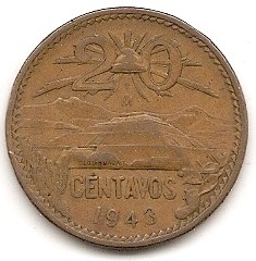  Mexico 20 Centavos 1943 #396   