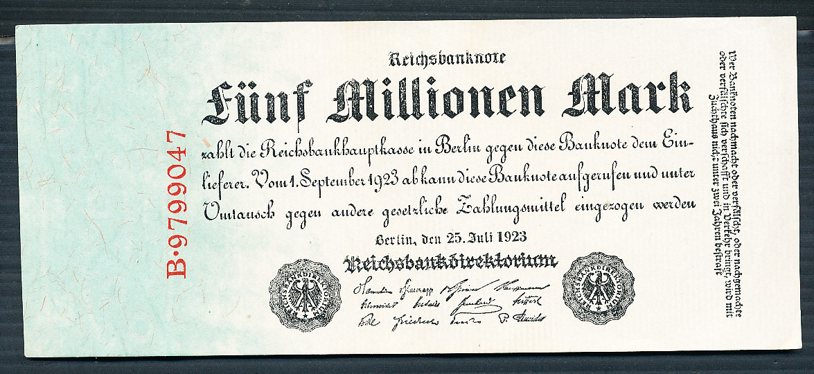 Deutsches Reich Rosenb Nr 94 a Reichsbanknote 5 Million Mark 25 7 1923 Reichsdruckerei Serie: B I -