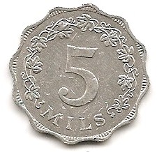  Malta 5 Mils 1972 #454   