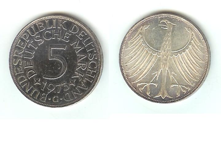 5 Mark Silberadler 1973 G Jaeger 387 XL Bild (Silber 7 gramm fein)