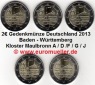 5x 2 Euro Gedenkmünze 2013...Maulbronn...A/D/F/G/J