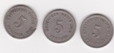 Kaiserreich, J 12, 5 Pfennig 1902 D,1908 A,1912 F