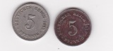 Kaiserreich, J 12, 5 Pfennig 1913 D, 1914 D