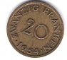 Saarland 20 Franken 1954 Kupfer/ Alu J.Nr.802