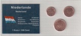 Niederlande 1 + 2 + 5  Cent UNC mit 1 Cent 2011 seltener
