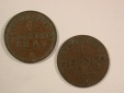 15007 Preussen 2 x 1 Pfennig 1847 A und 1848 D Orginalbilder