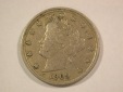 A001 USA  V-Nickel  5 Cent 1909 in ss (VF) Orginalbilder