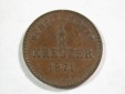 B12 Württemberg 1/2 Kreuzer 1871 in vz+   Originalbilder