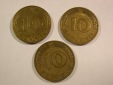 B45 BRD 3 x 10 Pfennig 1950 D,F und G in sehr schön  Original...