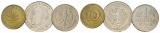 BRD, 2 Mark 1969, 1 Mark 1991, 10 Pfennig 1993