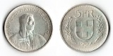 Schweiz  5 Franken  1967  FM-Frankfurt Feingewicht: 12.52g Sil...