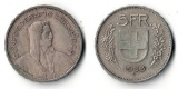 Schweiz  5 Franken  1933  FM-Frankfurt   Feinsilber: 12,53g