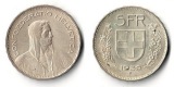 Schweiz  5 Franken  1939  FM-Frankfurt   Feinsilber: 12,53g