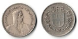 Schweiz  5 Franken  1954  FM-Frankfurt   Feinsilber: 12,53g