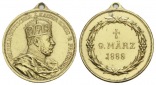 Kaiser Wilhelm v. Preußen, Bronzemedaille, vergoldet, 1888; 1...