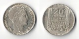 Frankreich  20 Francs  1938  FM-Frankfurt  Feinsilber: 13,6g