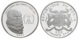 500 Francs 2005 Benin, Silbergedenkmünze Da Vinci, PP; 7 g; ...