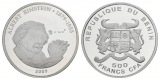 500 Francs 2005 Benin, Silbergedenkmünze Einstein, PP; 7 g; ...