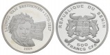 500 Francs 2005 Benin, Silbergedenkmünze Beethoven, PP; 7 g; ...