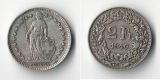 Schweiz  2 Franken  1940 FM-Frankfurt  Feinsilber:  8,35g