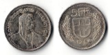 Schweiz  5 Franken  1954  FM-Frankfurt Feinsilber: 12,52g