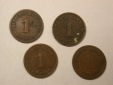 HOT-Lot KR  1 Pfennig 1875 - 1896  4 Stück   Originalbilder