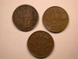 D06  Belgien 3 x 50 Centimes 1953, 55 und 1958 in besser  Orgi...