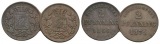 Altdeutschland, 2 Kleinmünzen 1866/1871