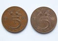 Niederlande 2 x 5 Cent 1969 Münzzeichen Fisch + Hahn